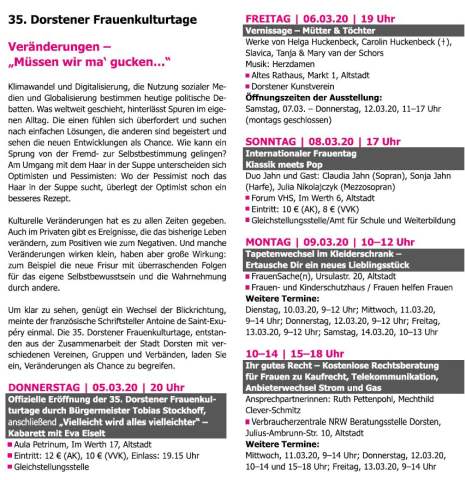 Frauenkulturtage programm Dorsten 2020