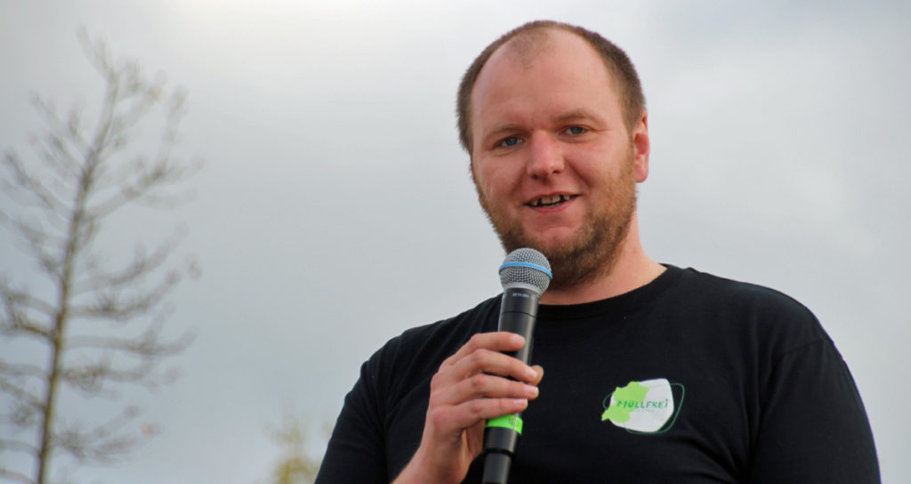 Nils Huxoll, stellvertretend für Müllfrei DorstenDemo gegen RAG-Pläne Hürfeld Halde Dorsten