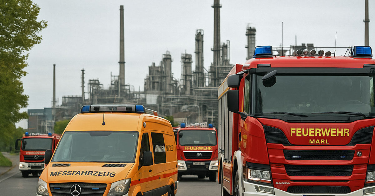 Kreisweite Feuerwehrübung im Chemiepark Marl mit Dorstener Beteiligung