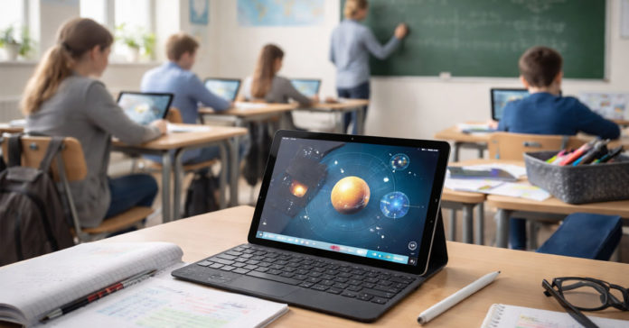 Politik berät über iPad im Klassenraum einer weiterführenden Schule in Dorsten