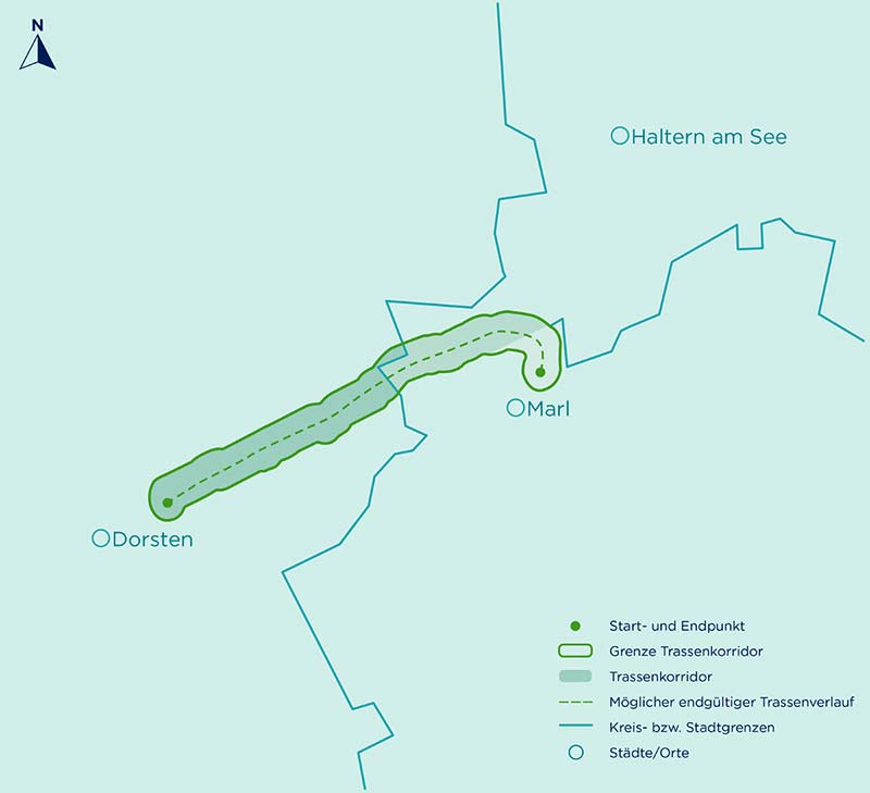 Leitungsverlauf Trasse Wasserstoff DoMa