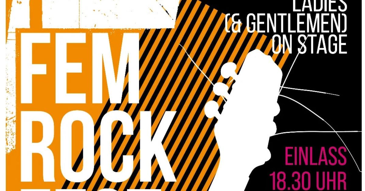 Plakat zum Femrock Festival in Dorsten mit Gitarrenmotiv und Hinweis auf Einlass um 18:30 Uhr.