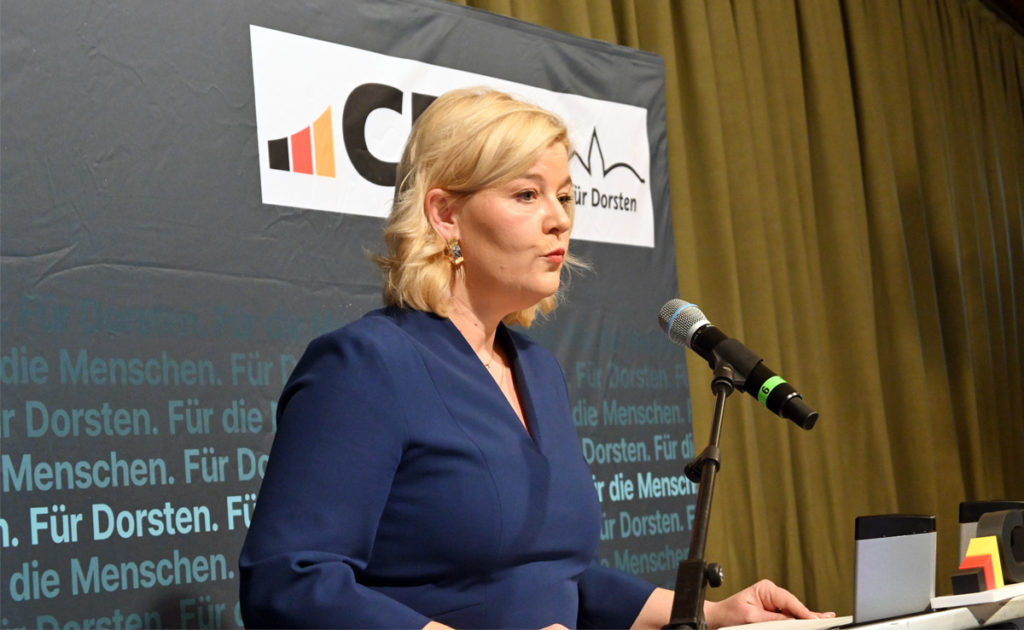 Kathrin Gödecke von der IHK Nord Westfalen spricht beim CDU-Neujahrsempfang in Dorsten über Wirtschaft und Standortentwicklung.