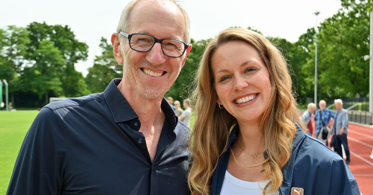 Christina Honsel und Ralf Scholt bei der Eröffnung der neuen Kunststoffbahn in Dorsten.