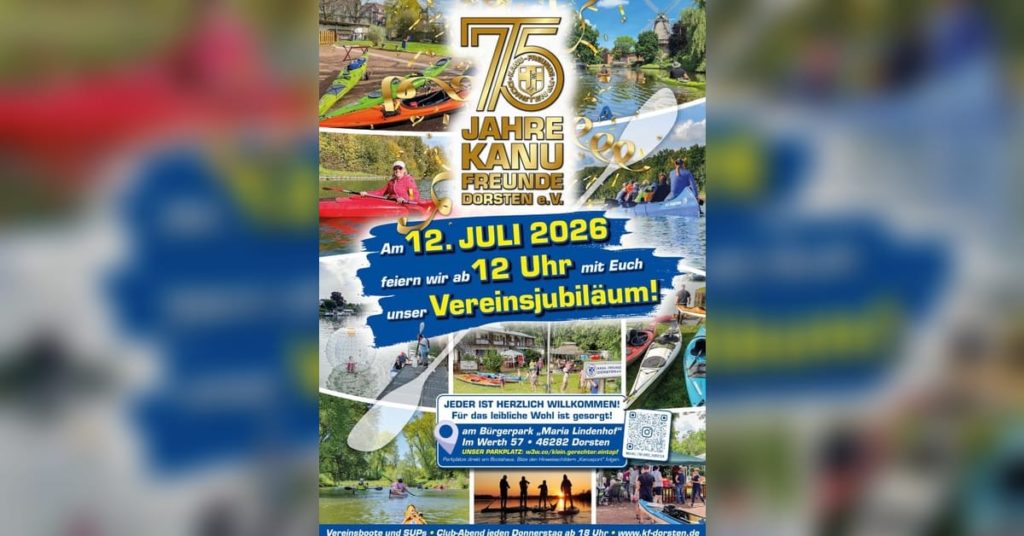 Plakat zum 75-jährigen Vereinsjubiläum der Kanu-Freunde Dorsten am 12. Juli 2026